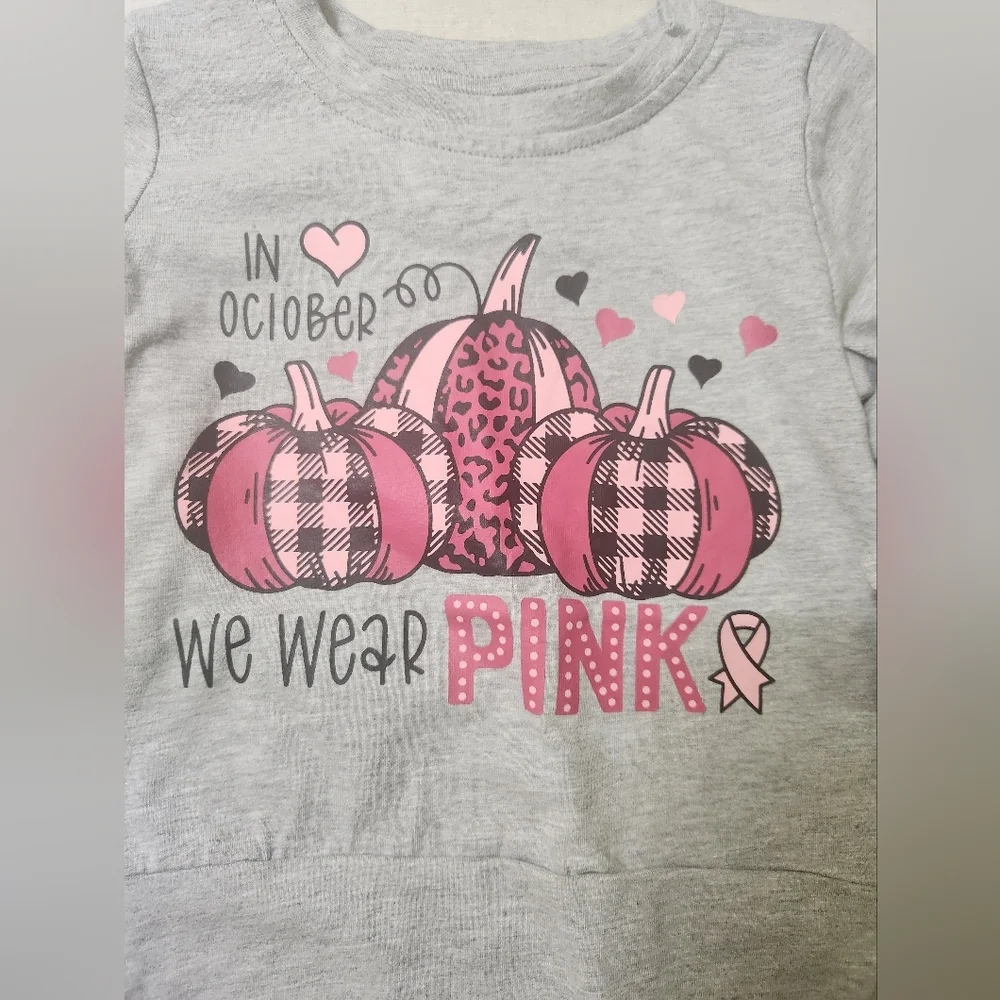 Gray and Pink Pumpkin Long Sleeve Tee, 2XS, NWOT, Breast Cancer Month